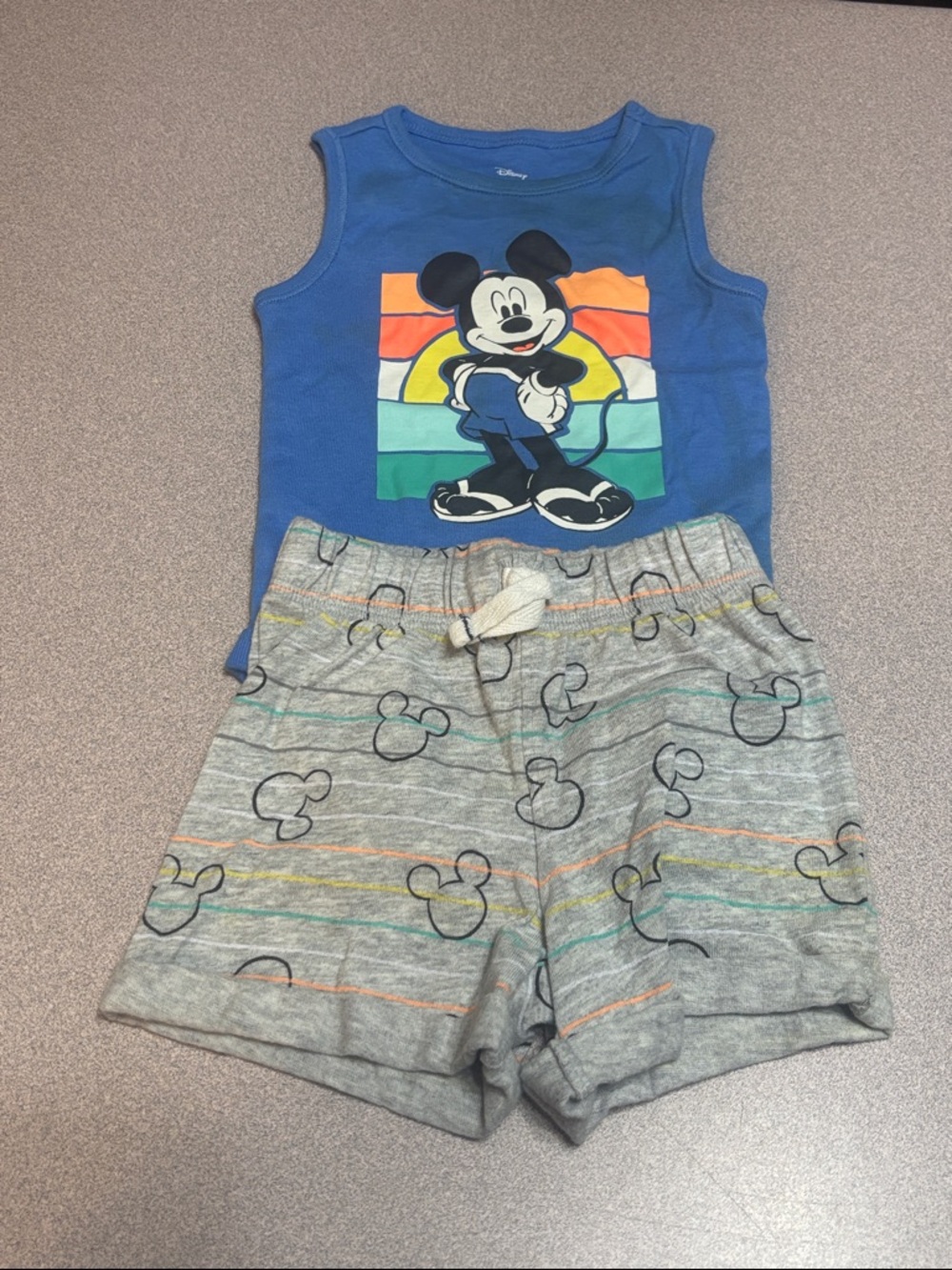 Disney Blue Tank Top with Gray Mickey-Print Shorts